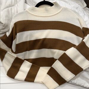 H&M Brown and Cream Striped Turtleneck Sweater